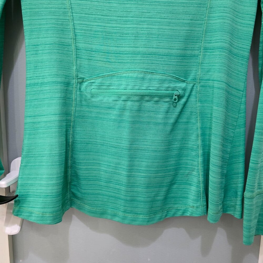 Athleta Ruched Zip Up Jacket Women’s M Green Hooded Long Sleeve Activewear - Picture 10 of 12